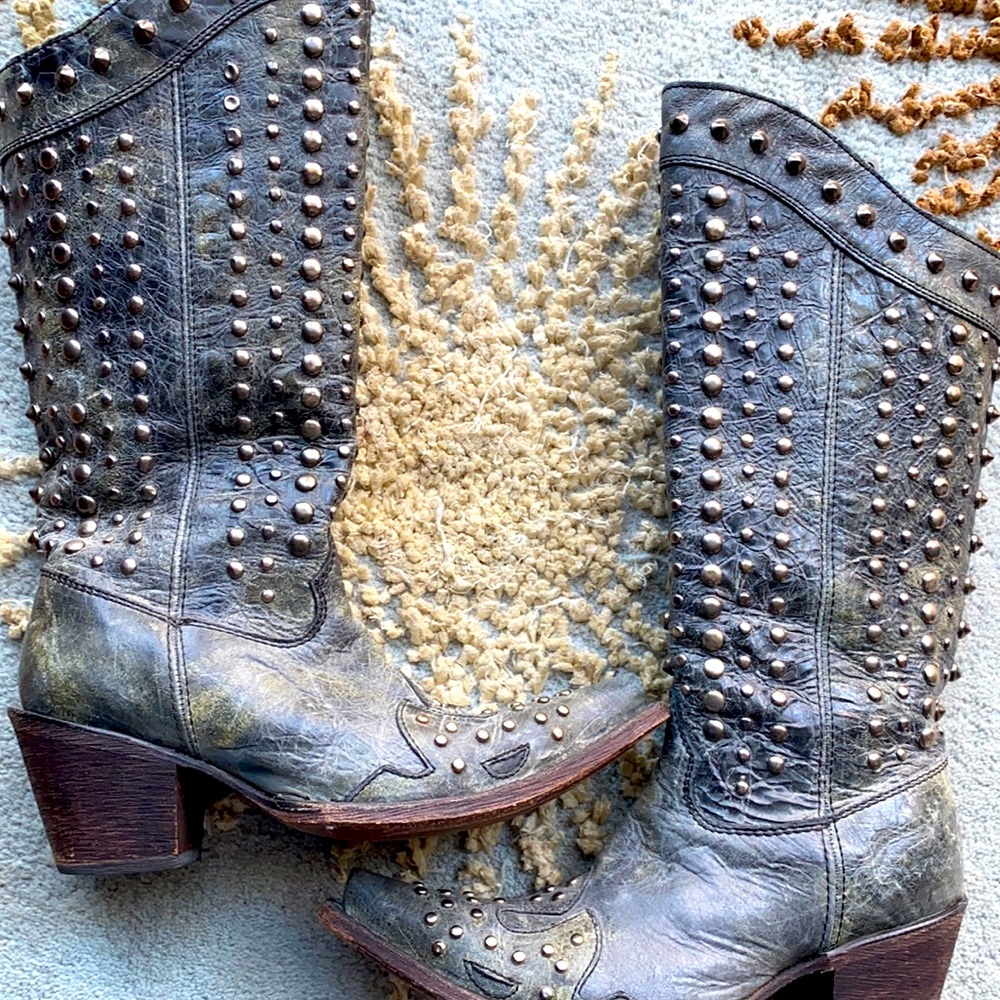 Corral vintage Studded snipped toe/ tall boot/ grey . Beautiful /unique.Sz 6 1/2